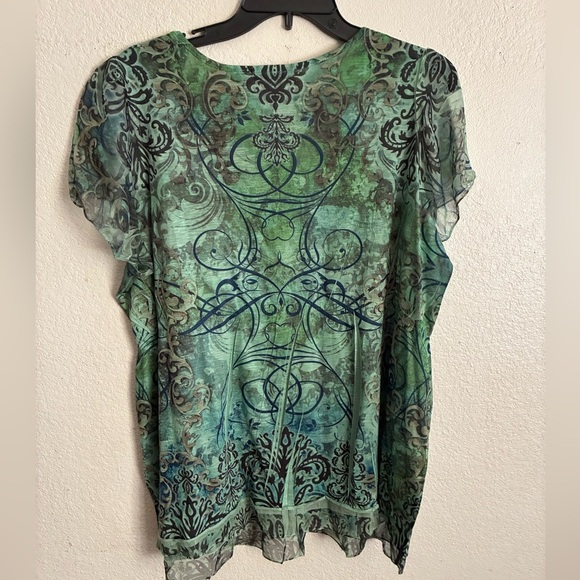 APT.9 Green Y2K Patterned Blouse 1 X - Picture 2 of 14